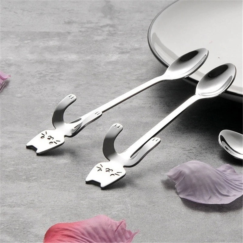Tealeft Stainless Steel Cute Cat Tea & Coffee Teaspoons
