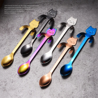 Tealeft Stainless Steel Cute Cat Tea & Coffee Teaspoons