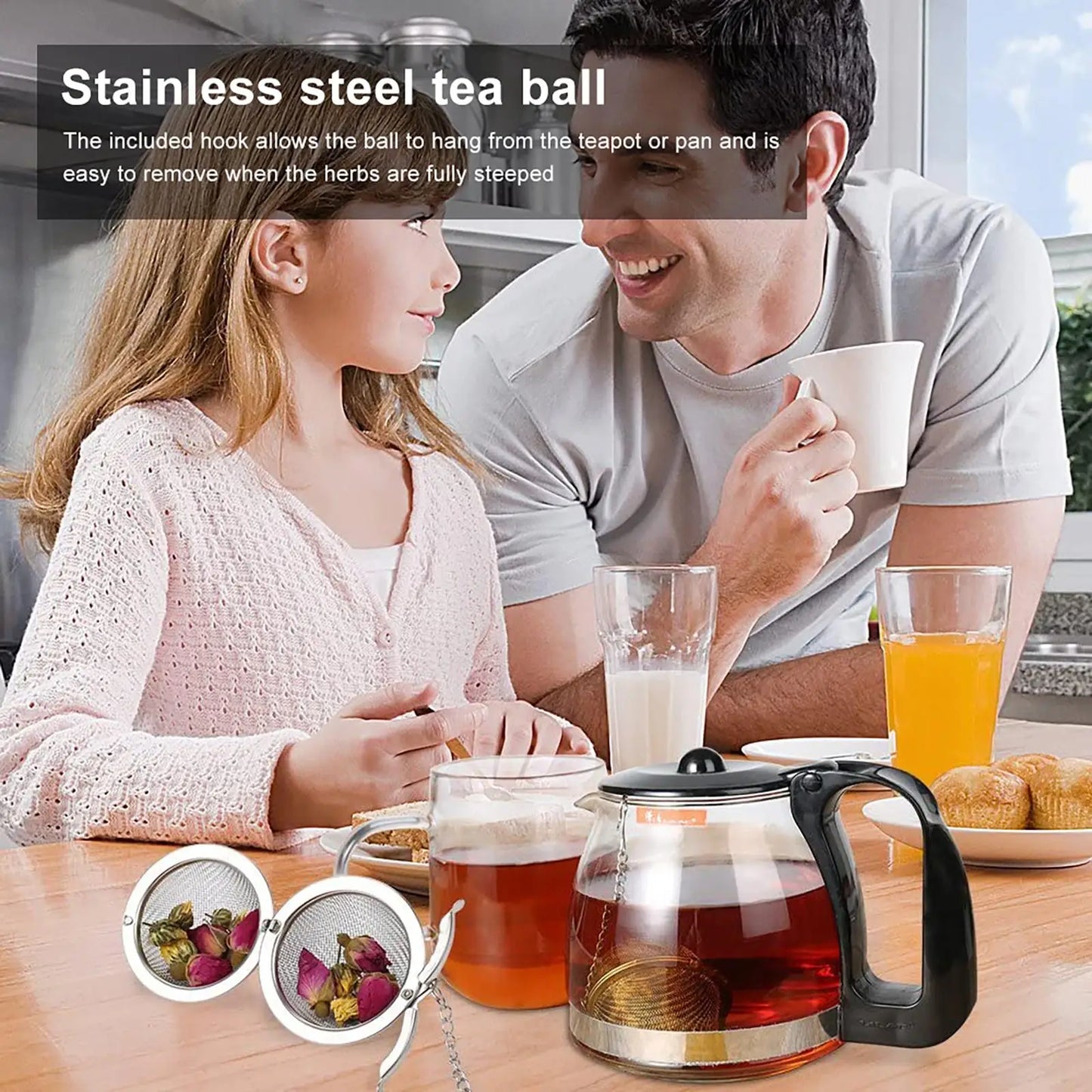 Tealeft Stainless Steel Tea Ball Loose Leaf Tea Strainer Infuser with Chain