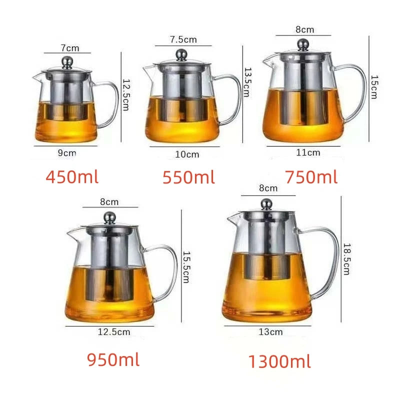 Tealeft Glass Teapot Heat Resistant Clear Tea Kettle with Removable Stainless Steel Infuser