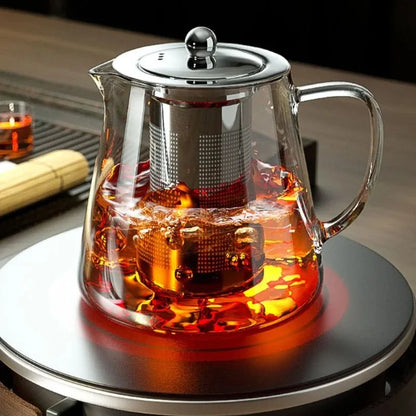 Tealeft Glass Teapot Heat Resistant Clear Tea Kettle with Removable Stainless Steel Infuser